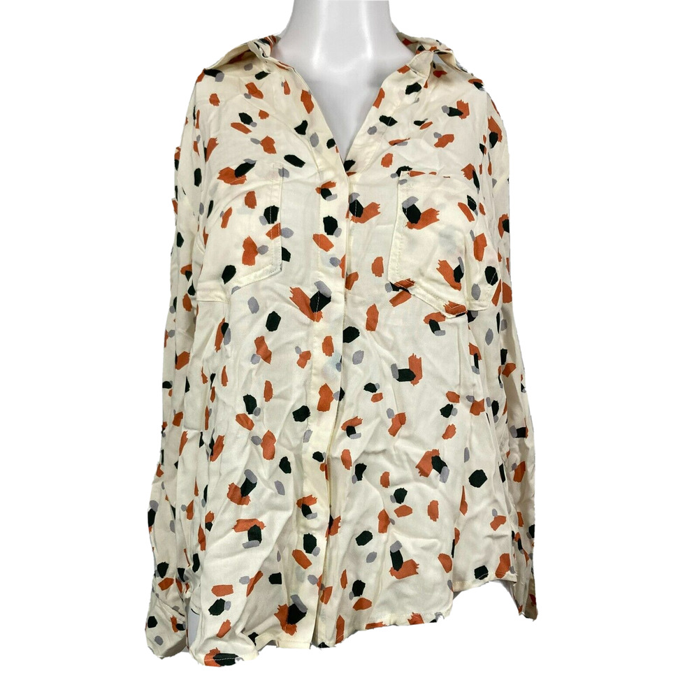 NWT Velvet Heart Shirt Womens Sz S Ivory Orange Print Button $78 Split Rear Hem